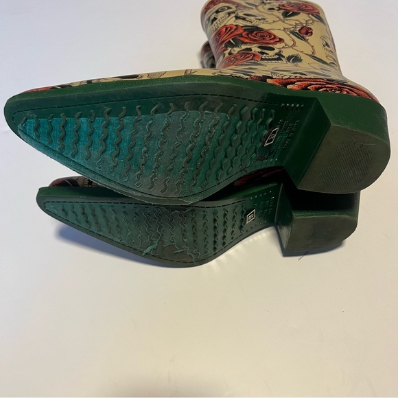 Nomad Yippy Skull Roses Cowboy Rain Boots Size 9 - Picture 12 of 13